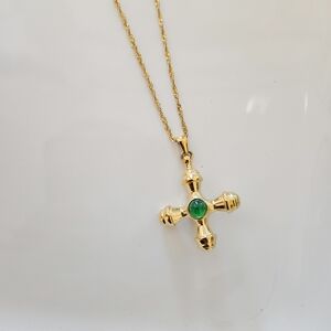 Emerald stainless steel gold plated cross pendant